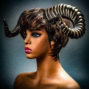 GOLD Ram Animal Large Horn Women Headband Costume Devil Horn Halloween Headgear